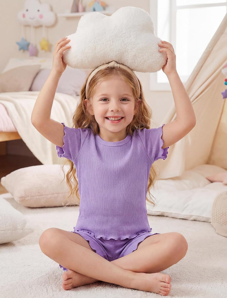 Girls Pajamas 4Pcs Summer Snug Fit Toddler Pjs Bamboo Viscose
