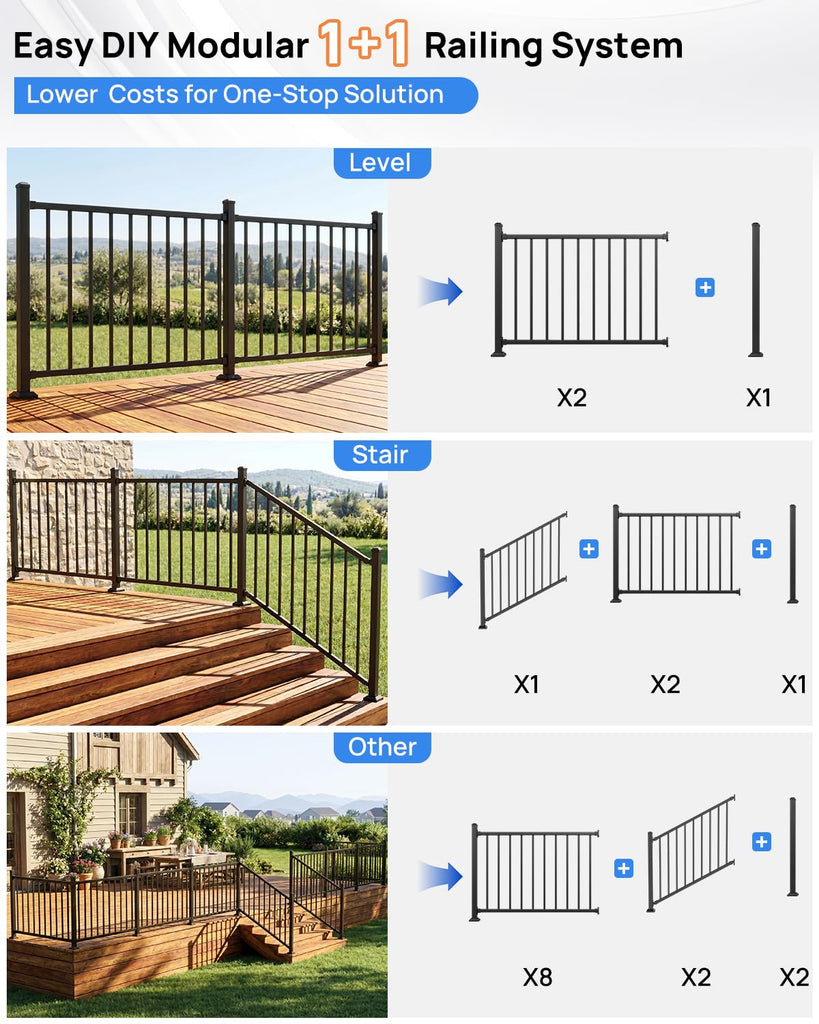 36 in. H x 4 ft. W Aluminum Stair Railing Kit for Outdoor Deck and Porch