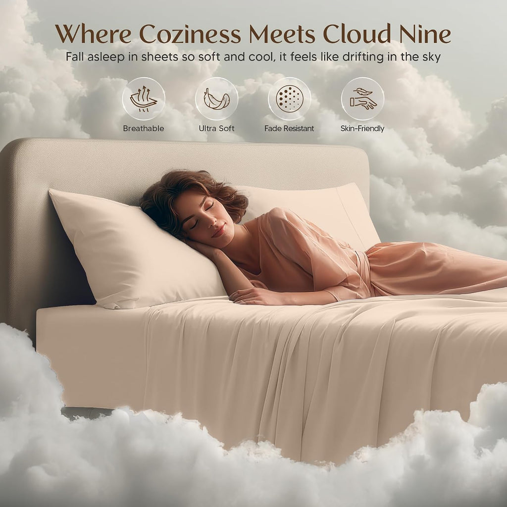 Queen Sheet Set - 4 Piece Bed Sheets, Soft and Breathable Microfiber, Includes 1 Fitted Sheet, 1 Flat Sheet and 2