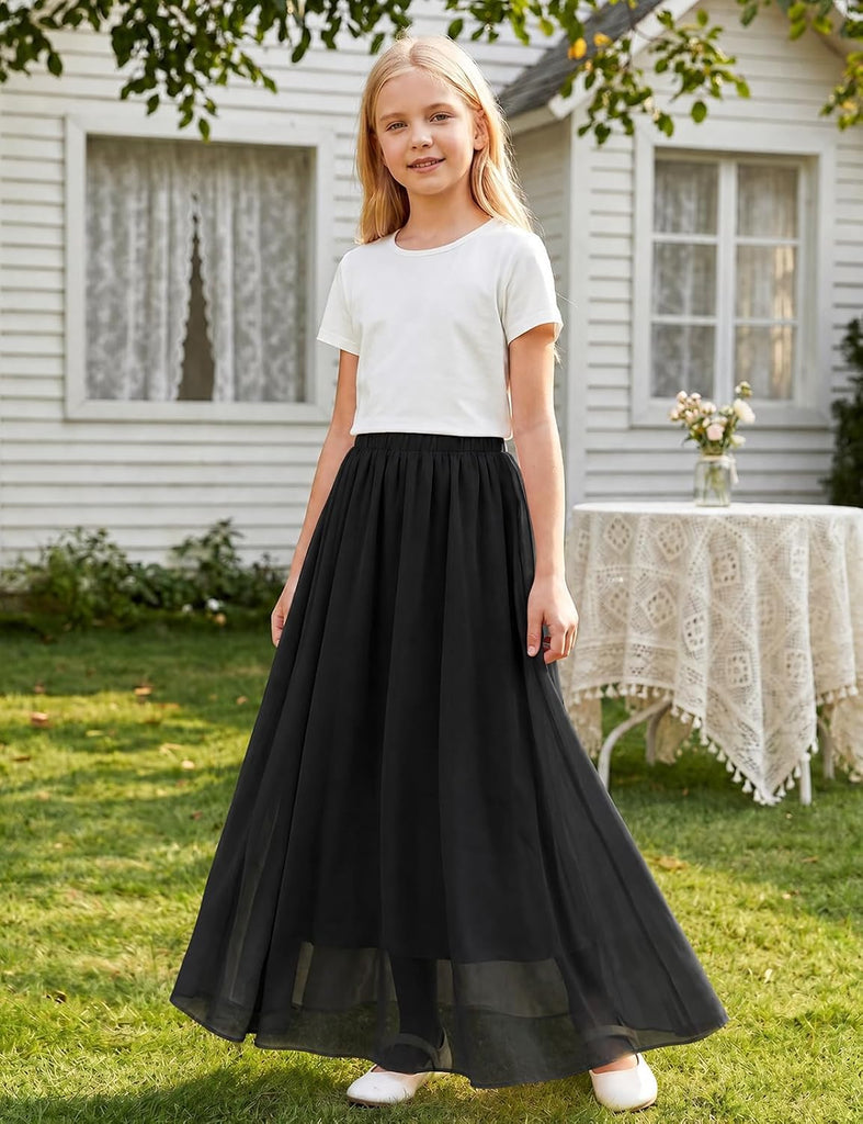 Noomlfish Kids Chiffon Pleated Long Skirts Boho Maxi Party Flower Girl Dress