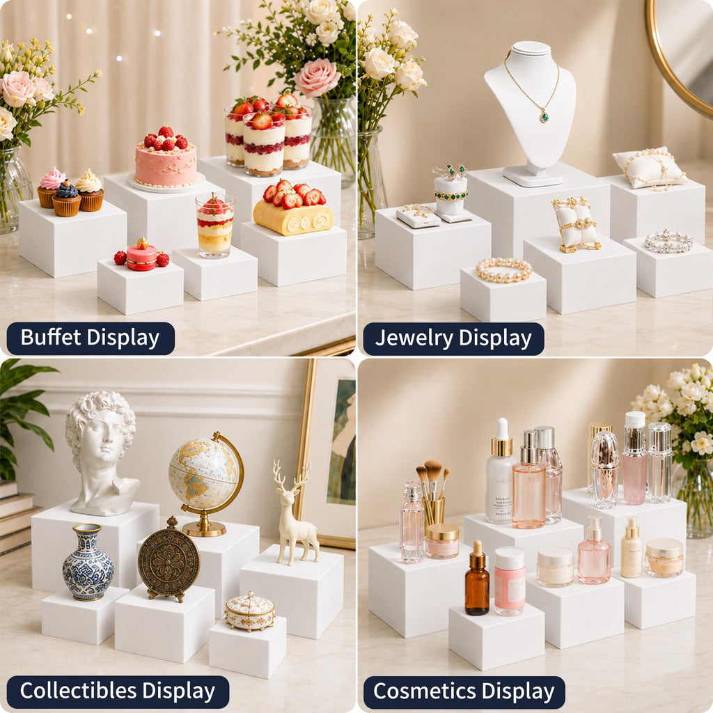 6Pcs Buffet Risers, Acrylic Food Risers, Buffet Table Risers and Stand Shelf Desktop Display for Party Catering