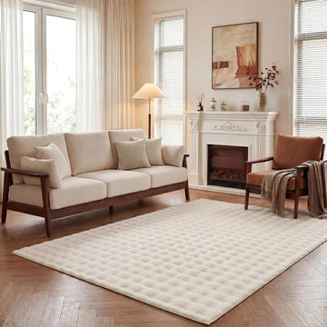 Area Rugs, Fluffy Faux Fur Bedroom Rug, Cream