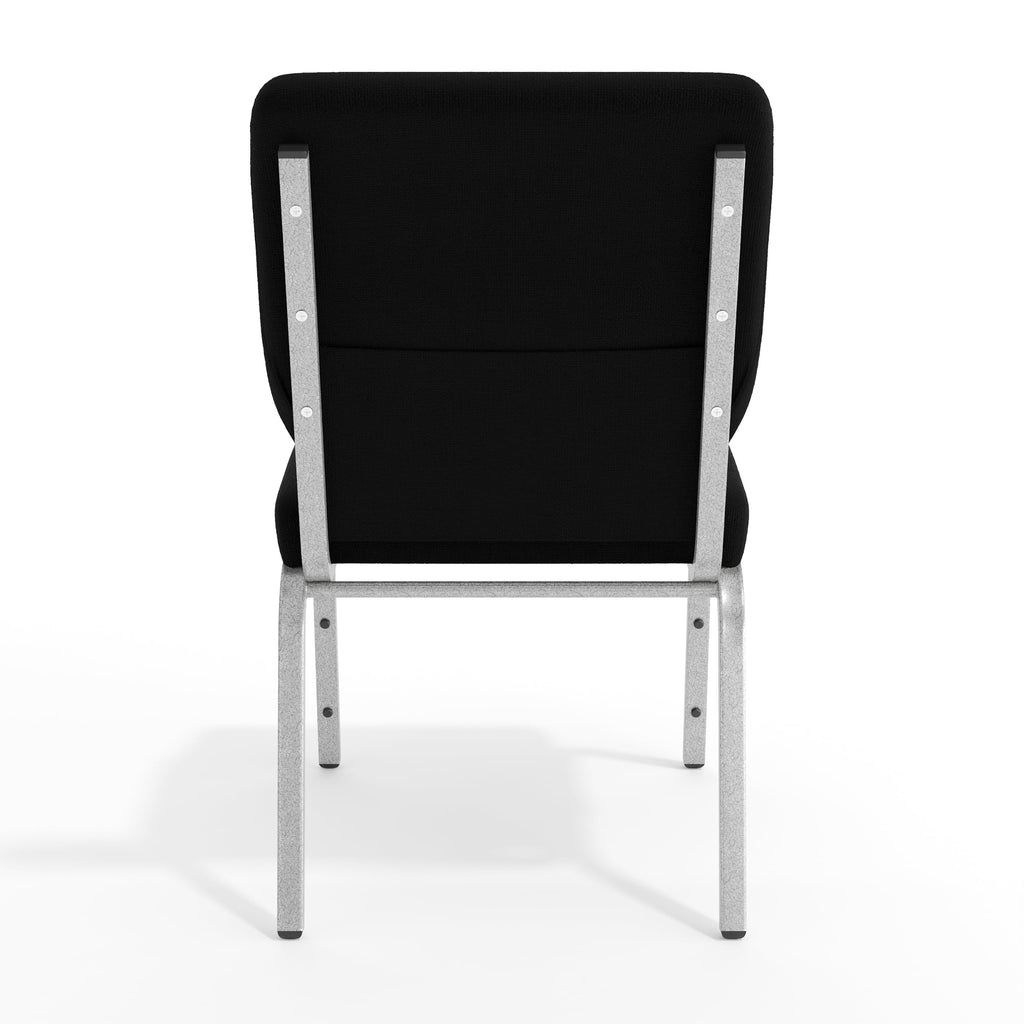 4 Pack HERCULES Series 18.5''W Stacking Church Chair in Black Fabric - Silver Vein Frame