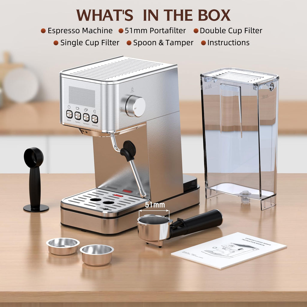 Espresso Machine 20BAR, Steam Frorther & Cold Brew, Stainless Steel