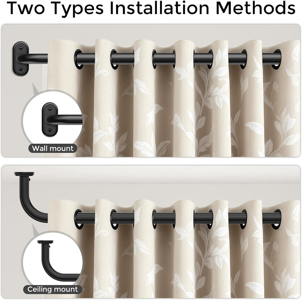 Curtain Rods 36-120 Inch, Black Wrap Around Blackout Curtain Rods for Windows, 1 Inch Adjustable Long Heavy Duty Room