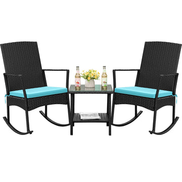 Rocking Chair Outdoor High Back Patio Chairs with Table, Blue