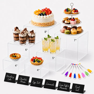 6 Pcs Food Risers for Display Party Buffet Riser Clear(4", 4", 5", 6", 7", 8")