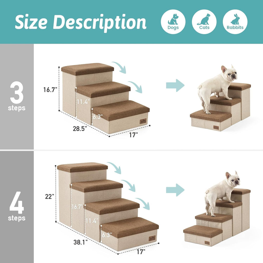 Dog Stairs with Storage, 22" H Wider Dog Steps, 4-Step