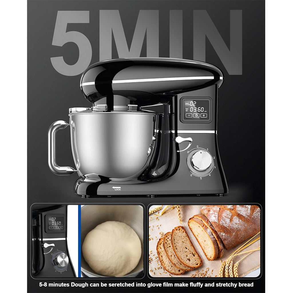Electric Stand Mixer with LED Display & Timer 6.5QT Bowl Stainless Steel, 1350W 6-Speeds Kitchen Stand Up Mixer for