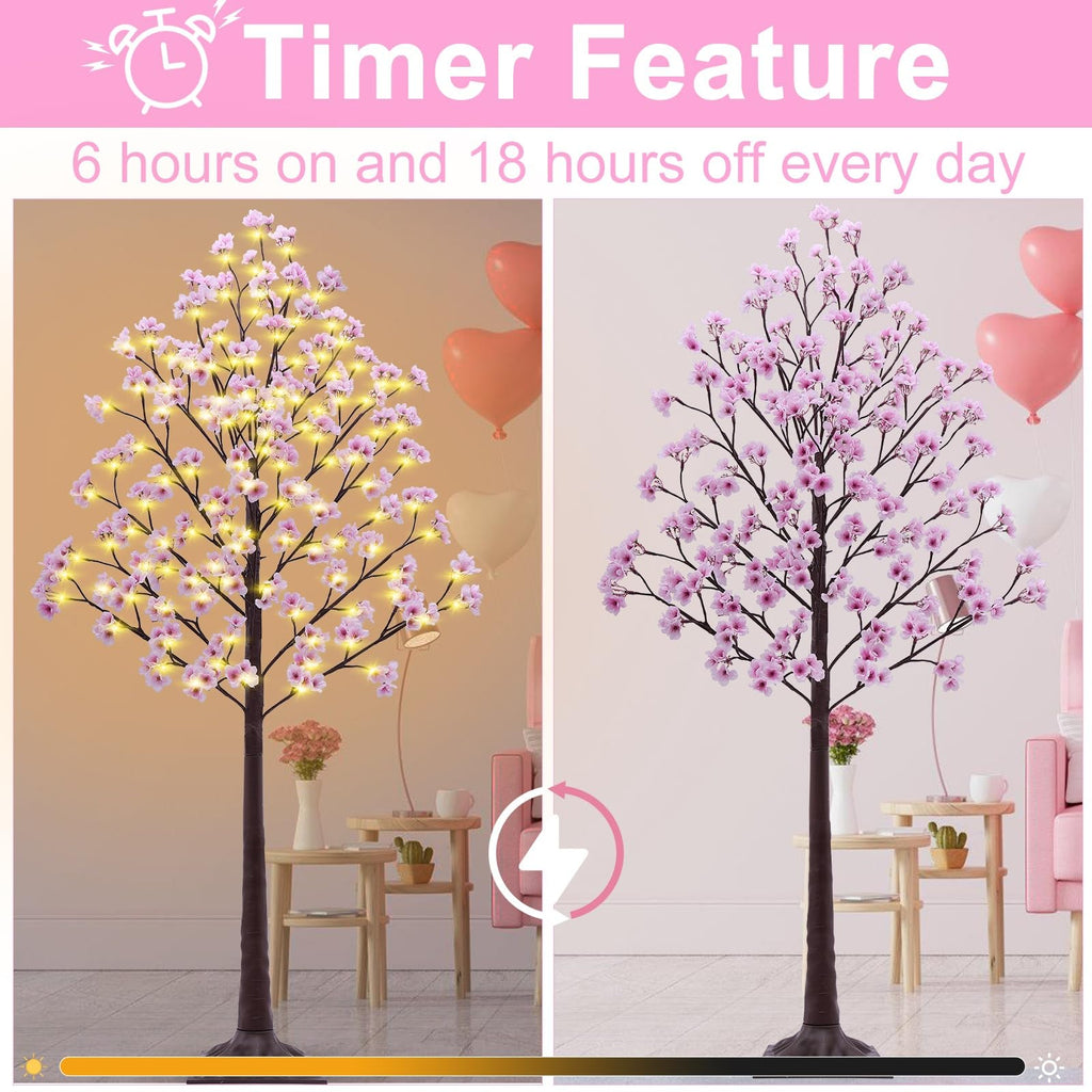 6FT Lighted Cherry Blossom Tree - Faux Artificial Light Up Cherry Blossom Trees with 112 Lights, 336 Lush Flowers