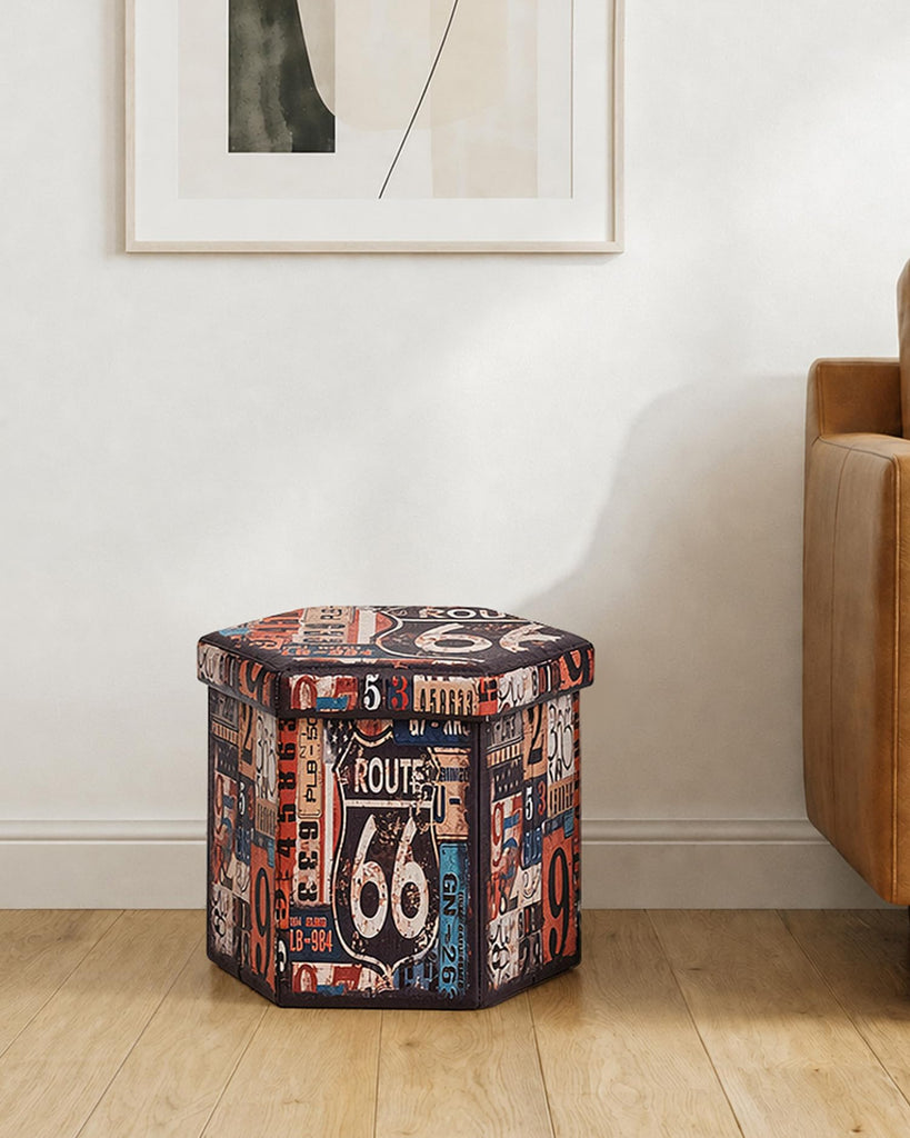 Foldable Storage Ottoman, 15" Hexagonal Small Ottoman Footrest