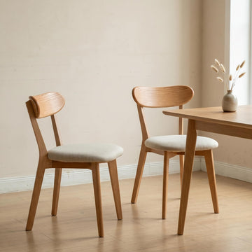 100% Solid Oak Dining Chairs Set of 2, Mid-Century Modern Dining Room Chairs, Wooden Kitchen Chairs with Beige