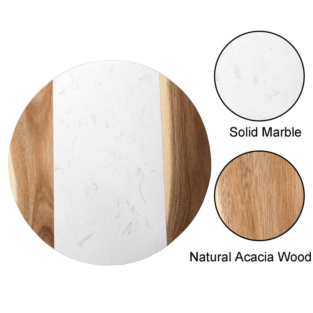 12" Marble Cheese Board and Acacia Wood Serving Board, Handcrafted Round Marble Tray Cutting Board for Cheese