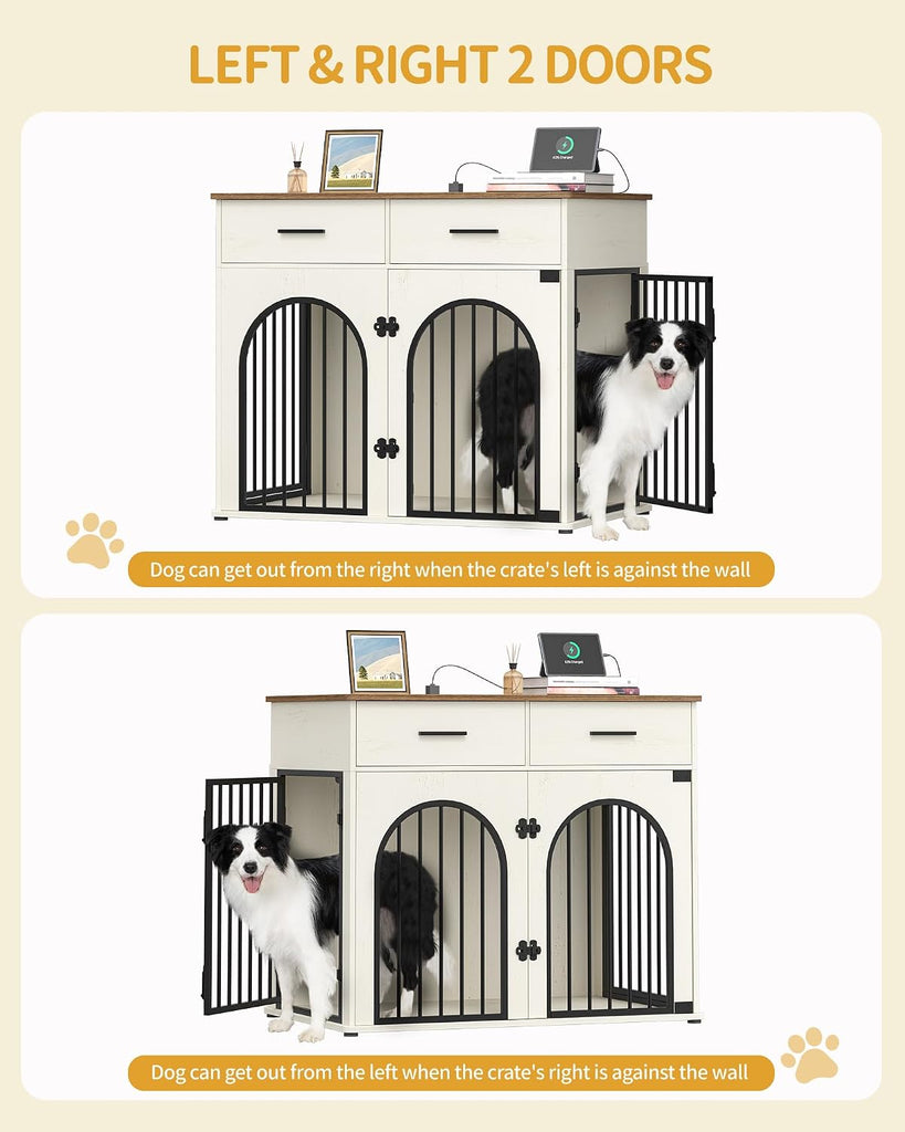 Dog Crate Furniture with Storage & Power Indoor Dog Kennel