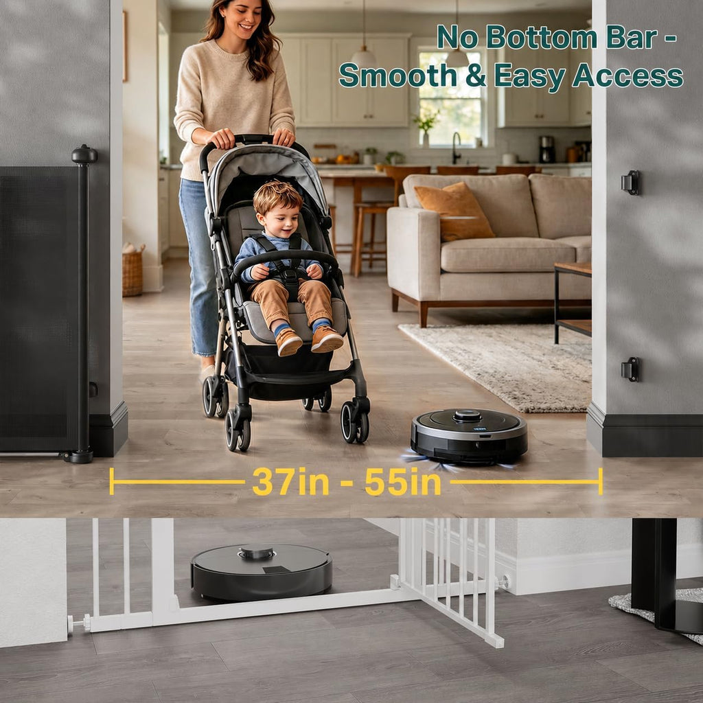 37-55" Retractable Baby Gates for Stairs & Doorways, Black