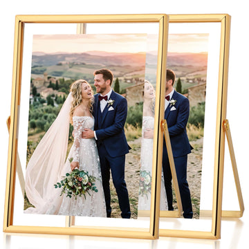 Metal Floating Picture Frames Set of 2, 5x7 with Tempered Glass