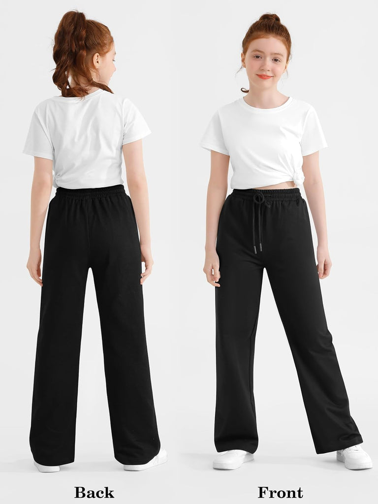 Girls Cotton Sweatpants Wide Leg Baggy Athletic Jogger Pants