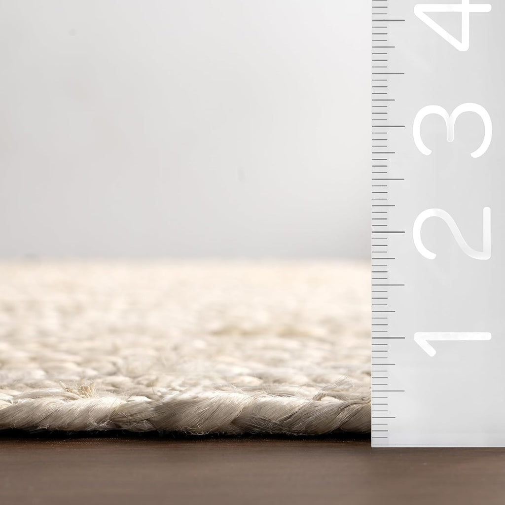 9x12 Rigo Jute Hand Woven Area Rug, Off White, Solid Farmhouse Design, Natural Fiber