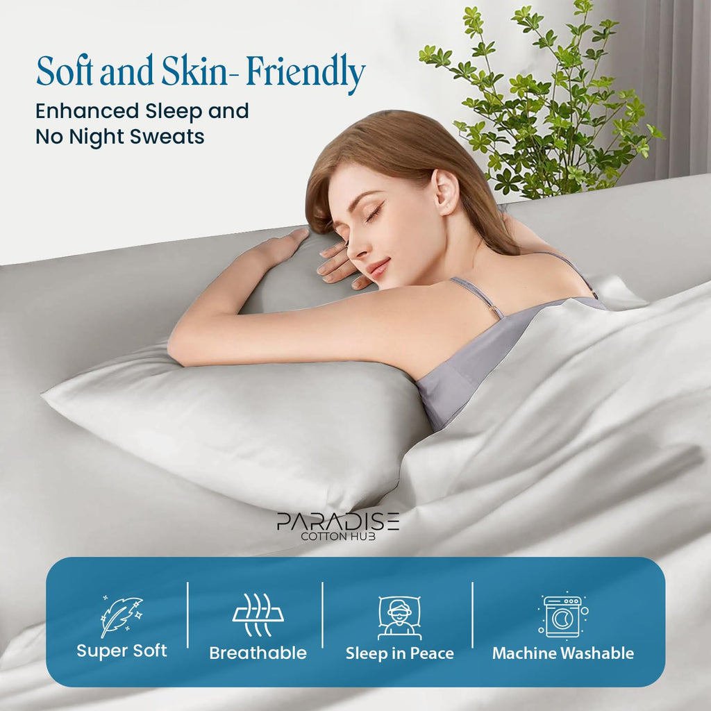 Queen Size 2-Piece Pillow Case Set 1000 Series Egyptian Cotton Envelope Closure - Solid, Silver Grey