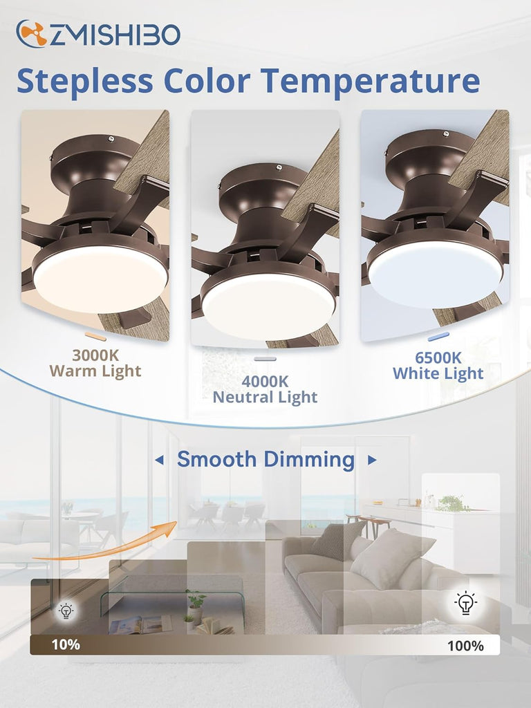 60 Inch Ceiling Fan with Light, App&Remote Control, Flush Mount Low Profile, Dimmable 20W LED Light, Quiet Reversible Motor for Bedroom, Living Room, Apartment, Brown A101-B0F8B67B1W