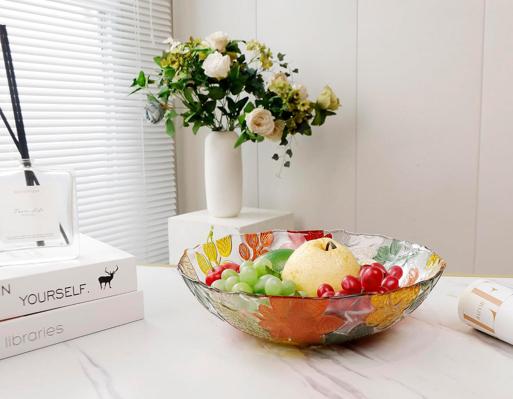 Large Hand Painted Colorful Crystal Glass Decorative Bowl.