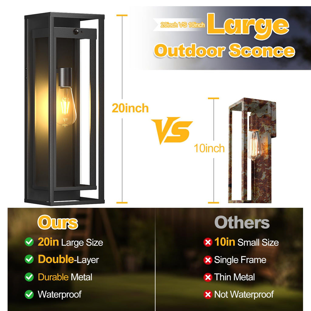 20in Outdoor Wall Light Motion Sensor Sconce Exterior Lighting Fixtures