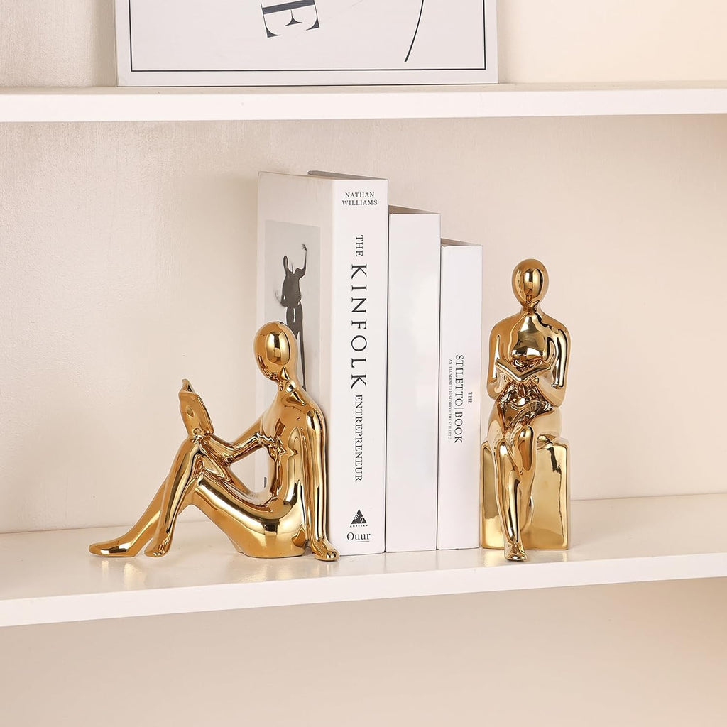 Decorative Bookends, Ceramic Book Ends for Shelves, Home Office Decor | Aesthetic Book Stopper Reading Book Holders