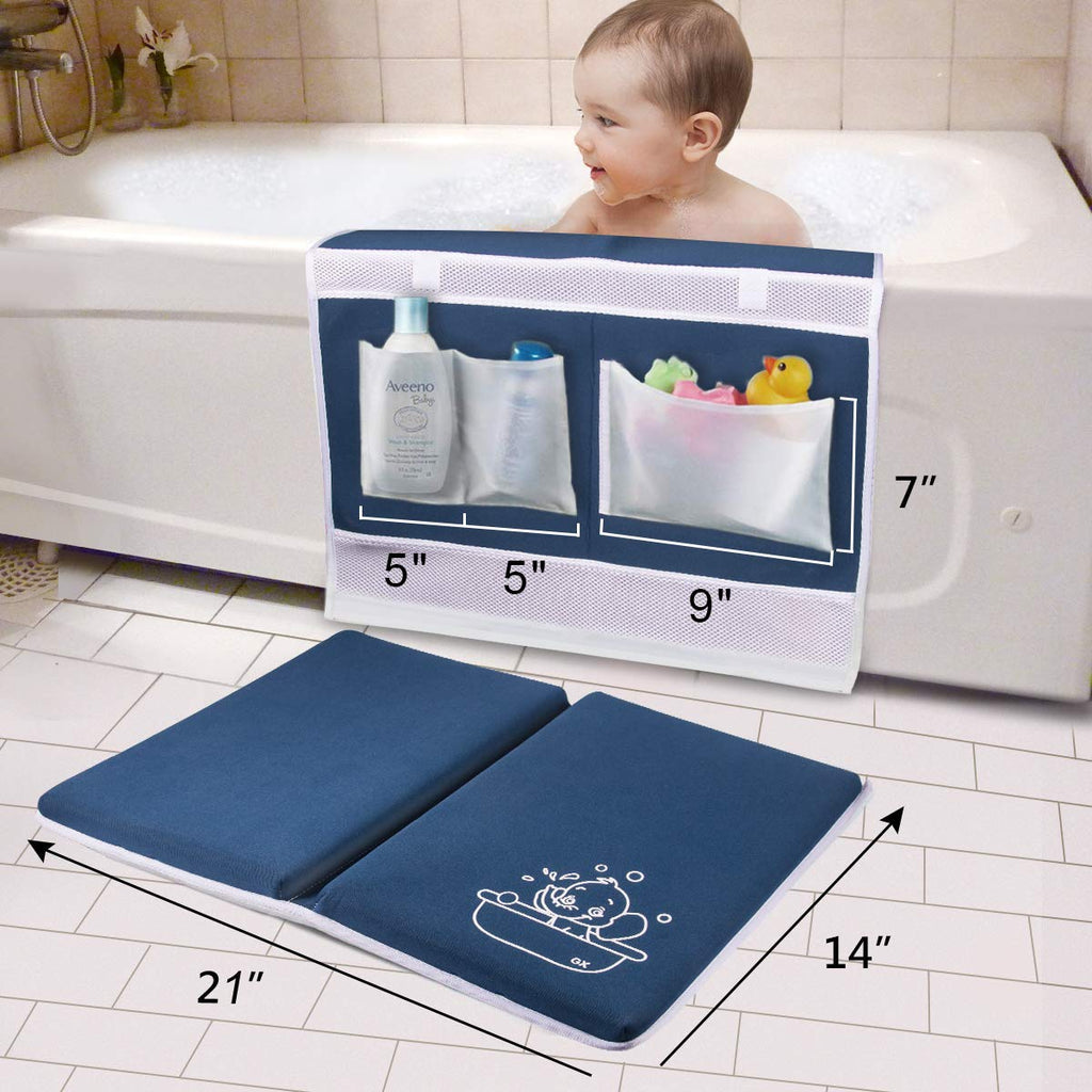 Bath Kneeler and Elbow Rest -1.5" Thick Kneeling Pad with Toy Organizer - Large Safty Kneeler Mat for Tub Bathing