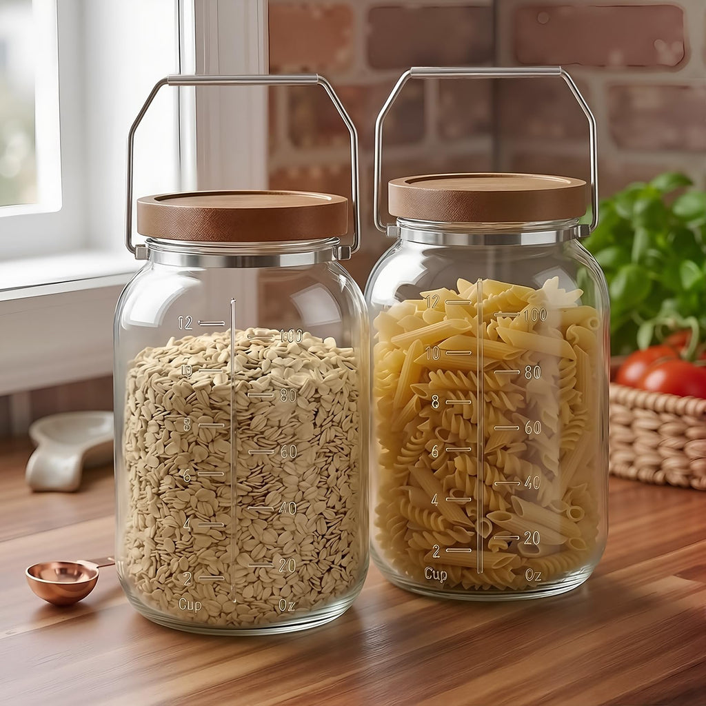 Glass Flour Sugar Storage Containers with Wood Lid and Handle