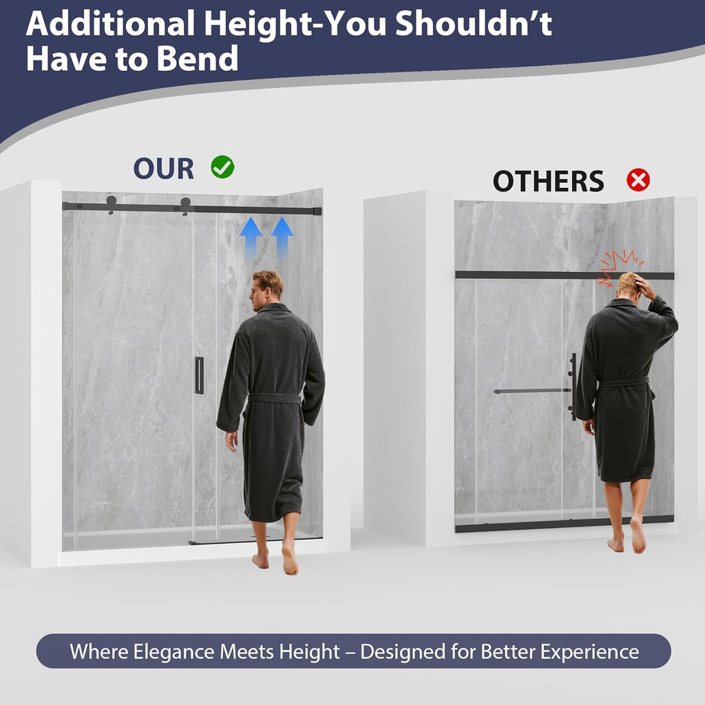 Frameless Shower Door, 49-54" W x 76" H Sliding Glass Shower Door