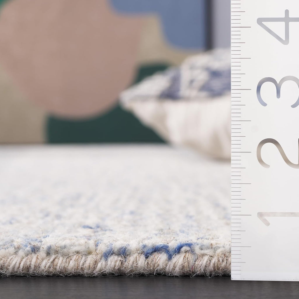Abstract Area Rug - 10' x 14', Ivory & Blue, Handmade Wool