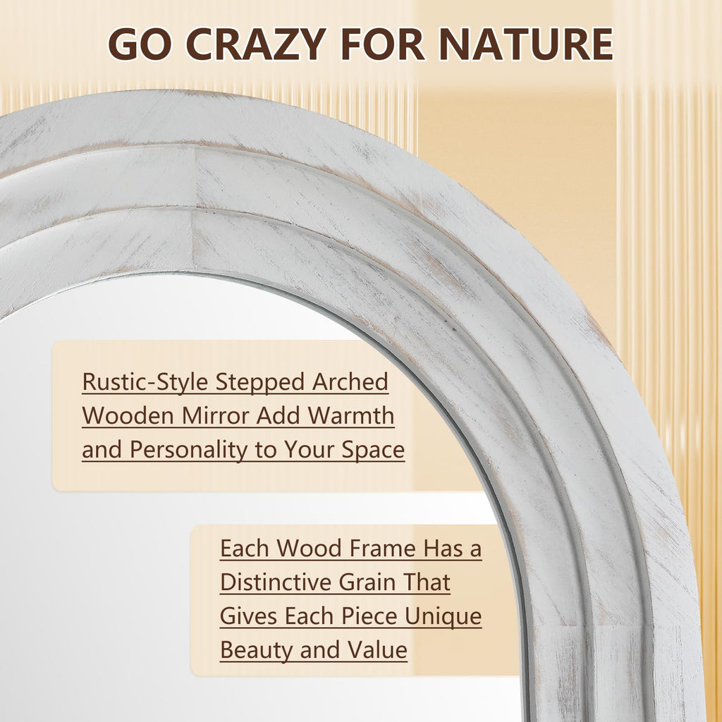 Arched Floor Full Length Mirror with Wood Frame, 56"x21" Rustic