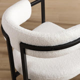 White Sherpa Dining Chairs Set of 4, Modern Boucle Barrel Dining Chairs with Comfy Back