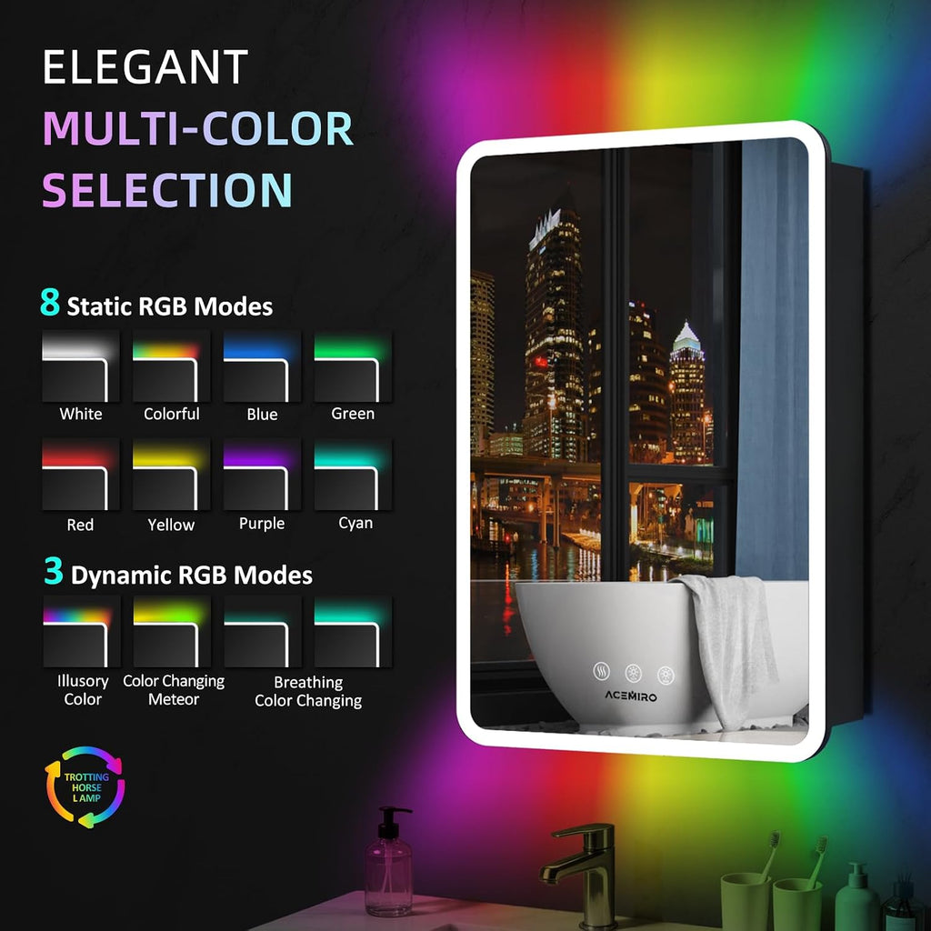 20×32 Inch Lighted Medicine Cabinet with Mirror, LED Medicine Cabinet with RGB Lights, Multicolor Backlit Mirror with