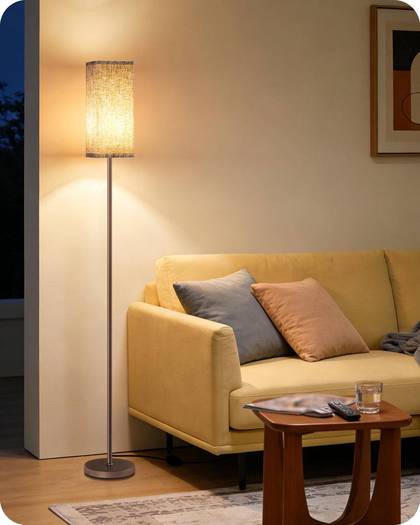 64.2'' Dimmable Floor Lamp with Remote and Foot Switch, Corner Floor Lamp, Includes 10W A19 Bulb, Modern Standing