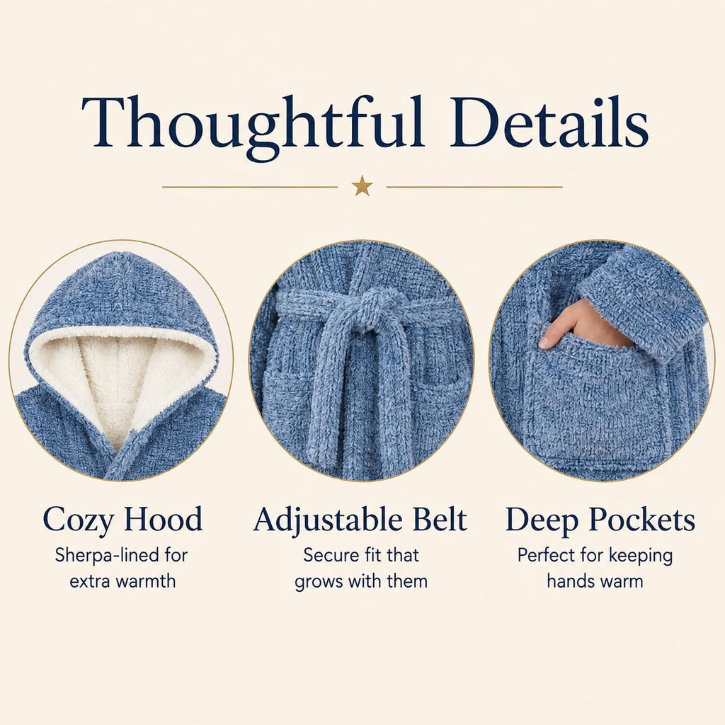 Hooded Plush Robe For Boys- Fluffy Winter PJ Robe With Pockets, Hoodie & Belt- Boys And Teens' Ultra-Soft Bathrobe