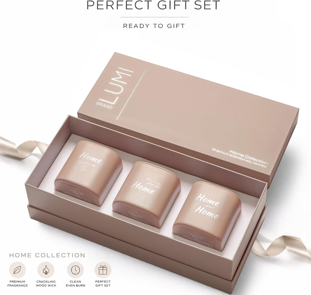 Set of 3 Premium Scented Soy Candles Gift Set | Home Collection - White Musk, Bamboo Forest & Peony Garden |