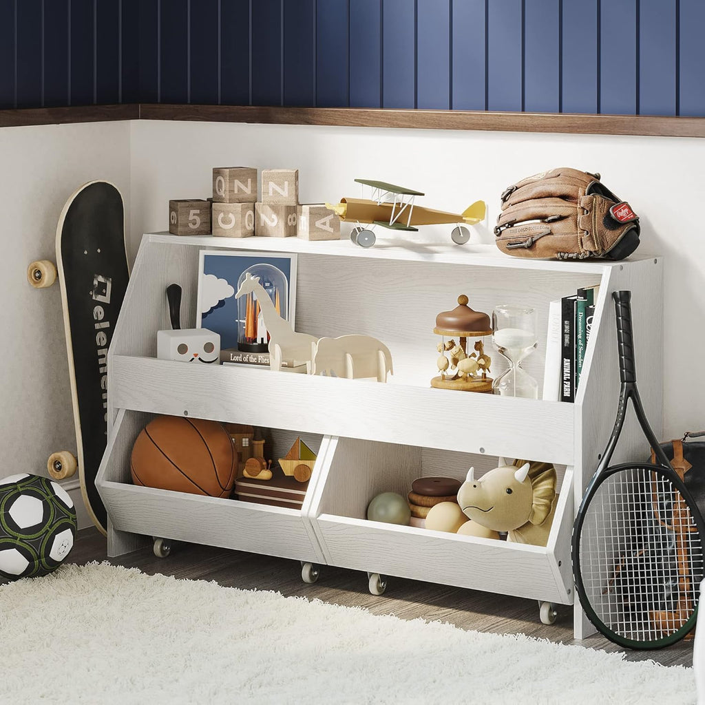 Toy Storage and Organizer for Kid, Large Toy Bin Bookcase Toy Cabinet with Two Moveable Drawers, Children Toddler