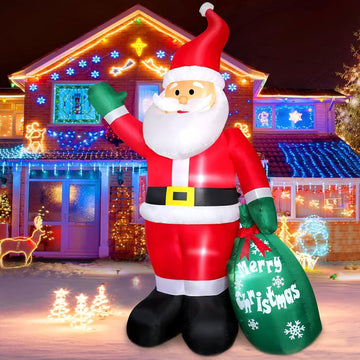 8 FT Christmas Inflatable Santa Claus Outdoor Decoration for Yard, Blow up Santa Decor with Big Gift Bag, Built-in