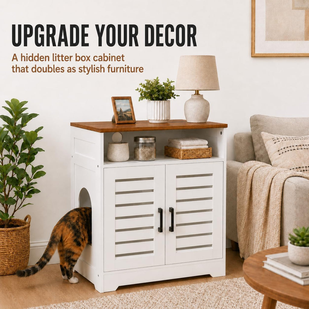 Cat Litter Box Enclosure, Odor Control Hidden Cabinet