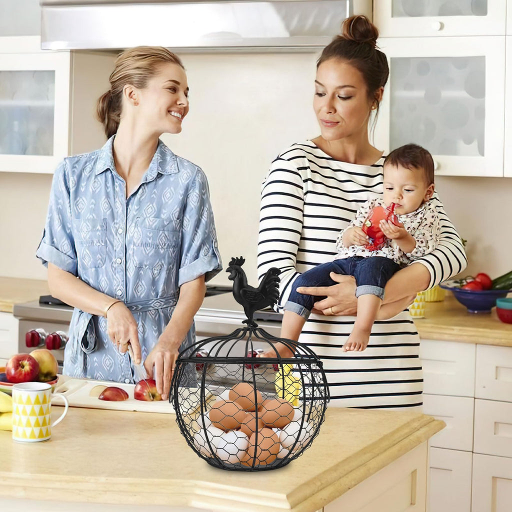 Wire Egg Basket for Gathering Fresh Eggs Collecting Basket With Handle, Decorative Egg Metal Basket for Counter
