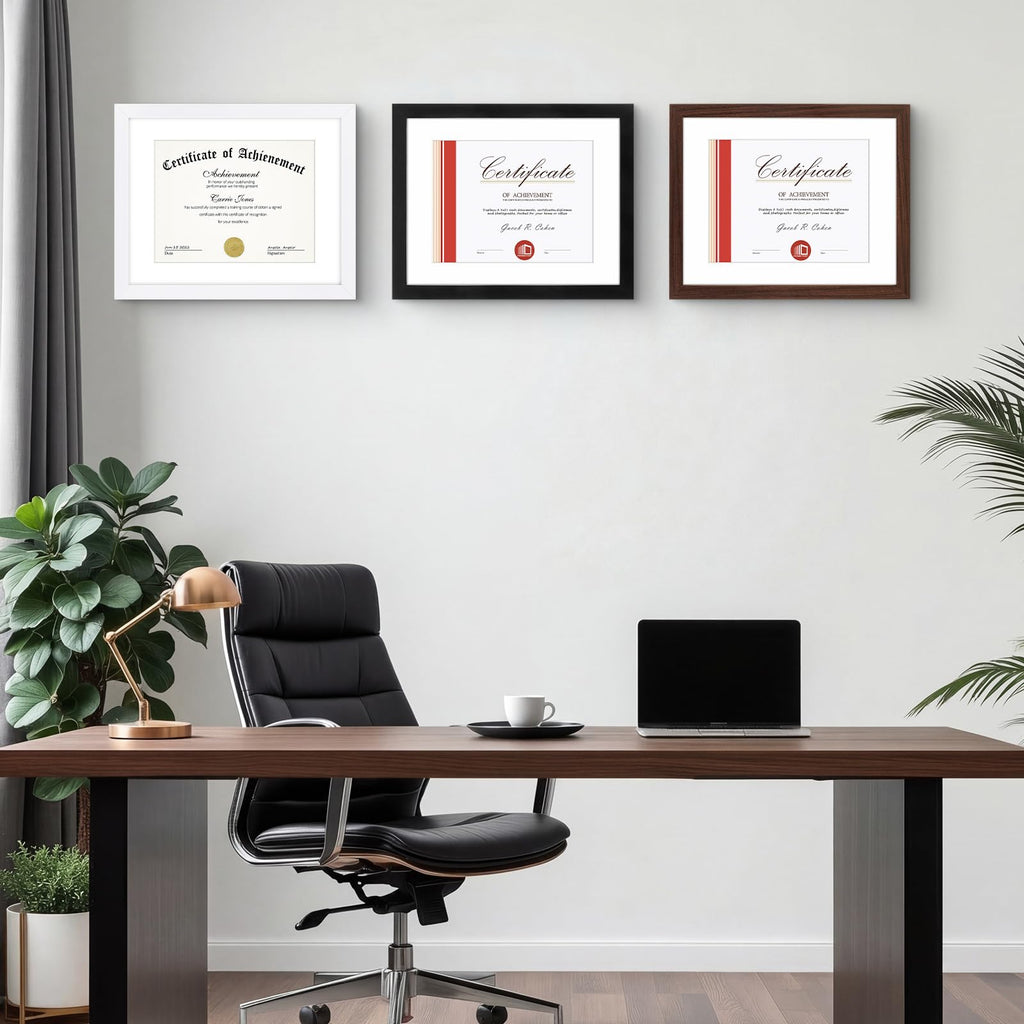 11x14 Certificate Frame with Glass, Brown, 2 Pack