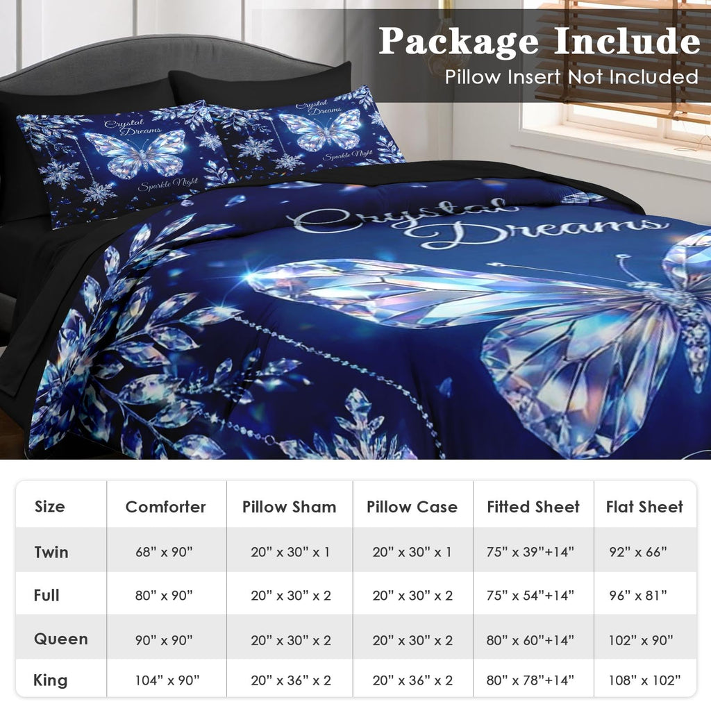 Queen Comforter Set with Sheets, 7 Pieces Butterfly Crystal Bedding