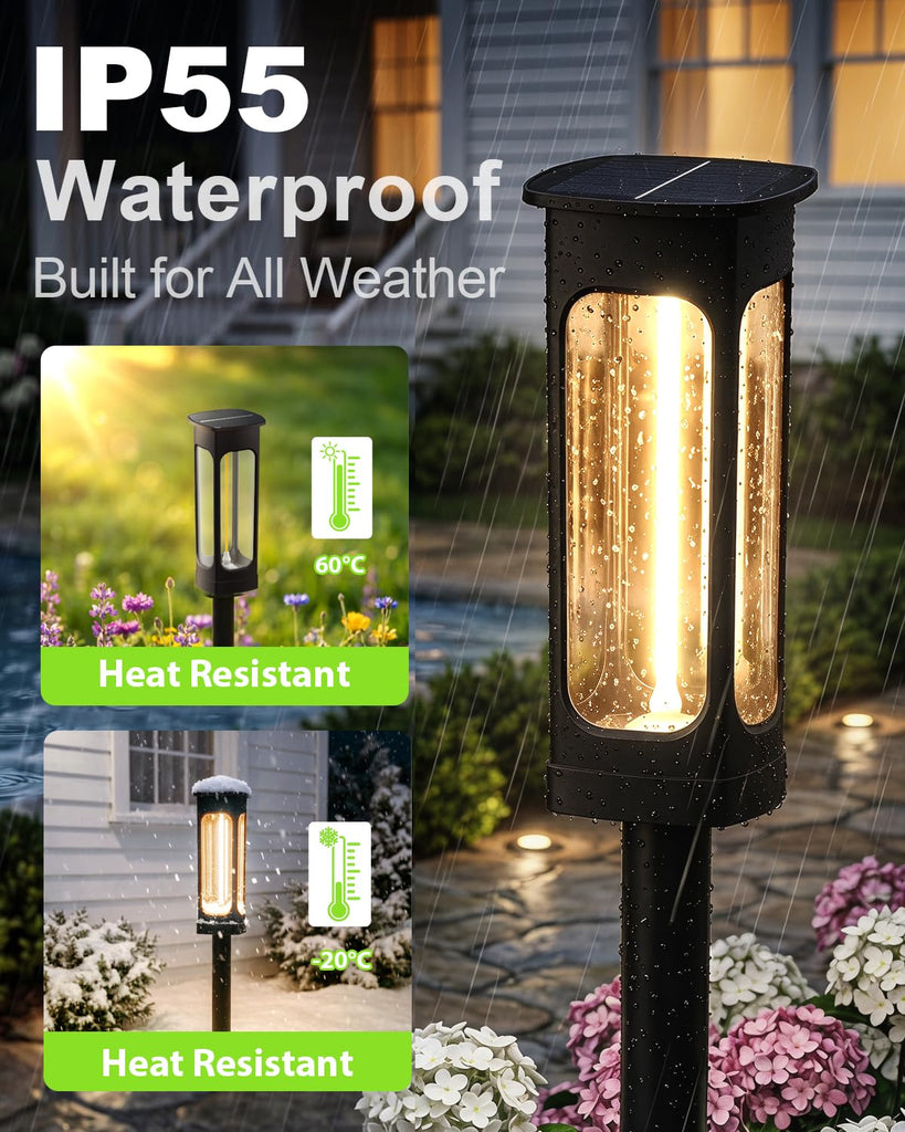 2026 Solar Lights Outdoor, 6 Pack Solar Pathway Lights Auto On/Off Waterproof Garden Landscape Lighting for Path