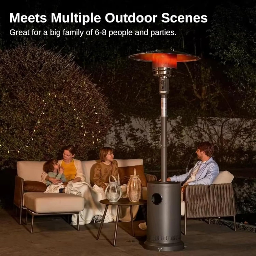 46,000 BTU Outdoor Propane Patio Heater with Adjustable Height & Wheels, Stainless Steel Standing Gas Heater with