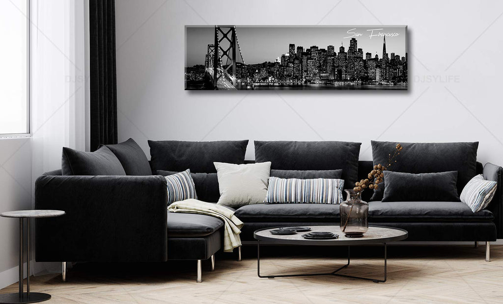 San Francisco Wall Black and White Cityscape, 13.8"X47.3"
