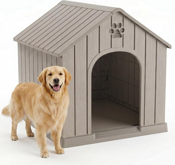 43Inch Large Dog House Outdoor, Waterproof Resin Dog Kennel Shelter Indoor