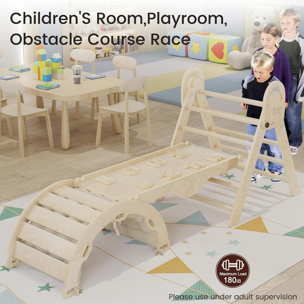 Triangle Set with Cushion, Montessori Climbing Set, Indoor Climb Toys, Indoor Playground Jungle Gyms, 9 Combinations