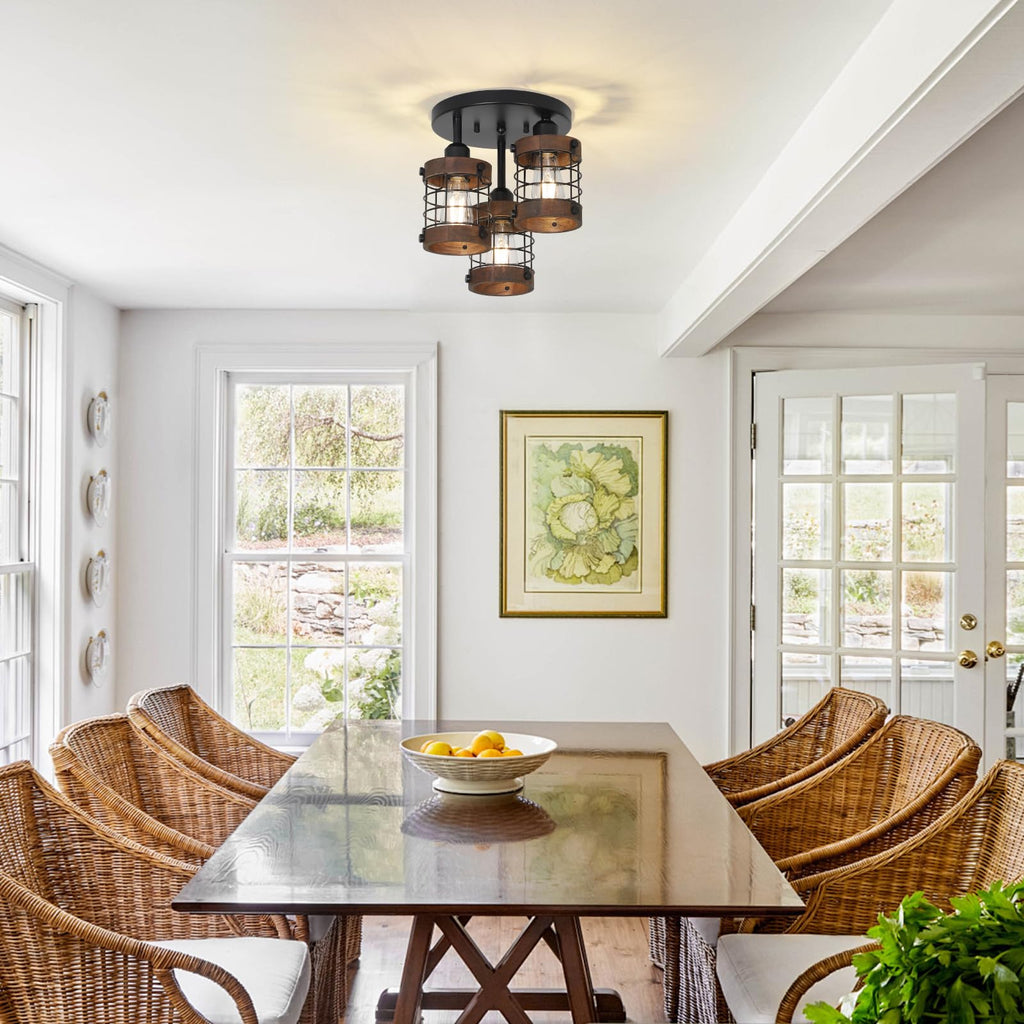 Semi Flush Mount Ceiling Light, 3-Light Farmhouse Chandelier Light Fixtures Ceiling Mount, Black Hallway Light