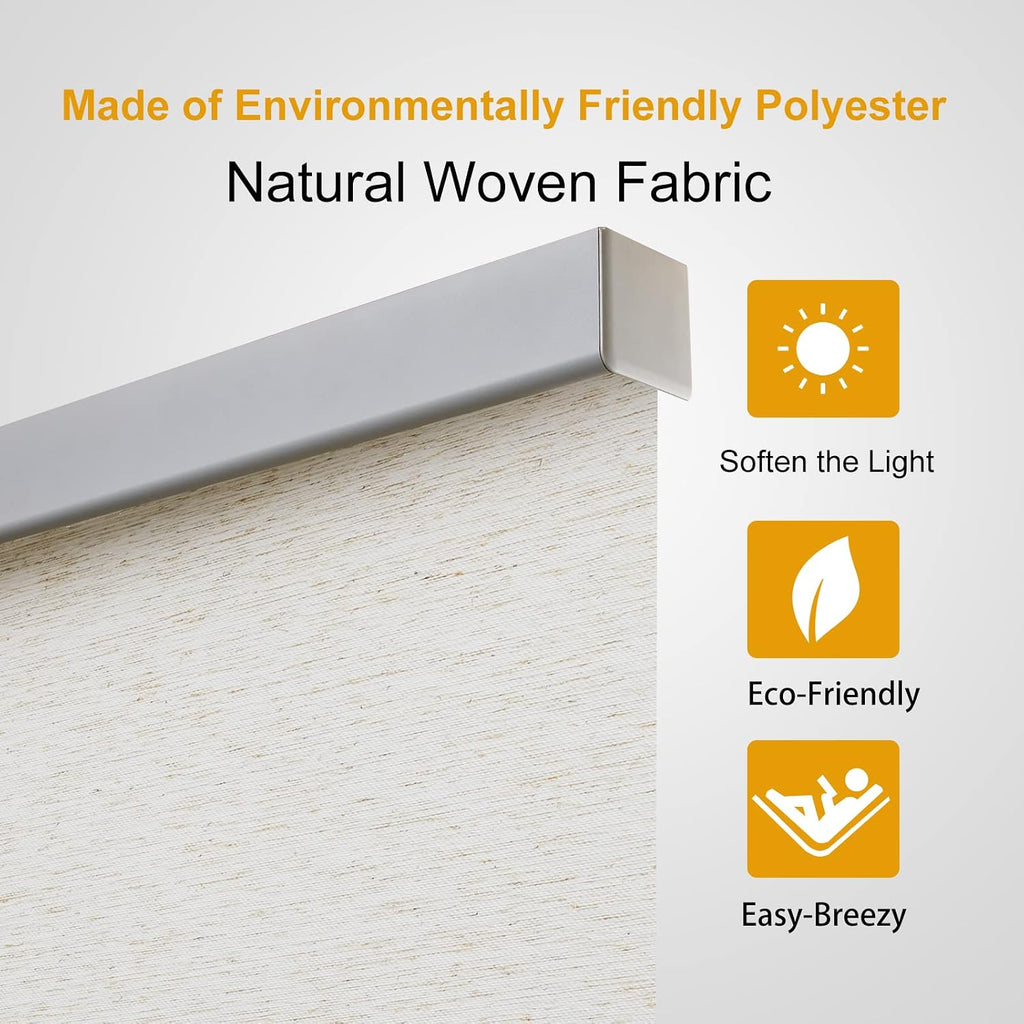 Free-Stop Cordless Roller Shades for Windows (Cream 22"W x 72"H) Natural Woven Fabric Light Filtering Roller Blinds
